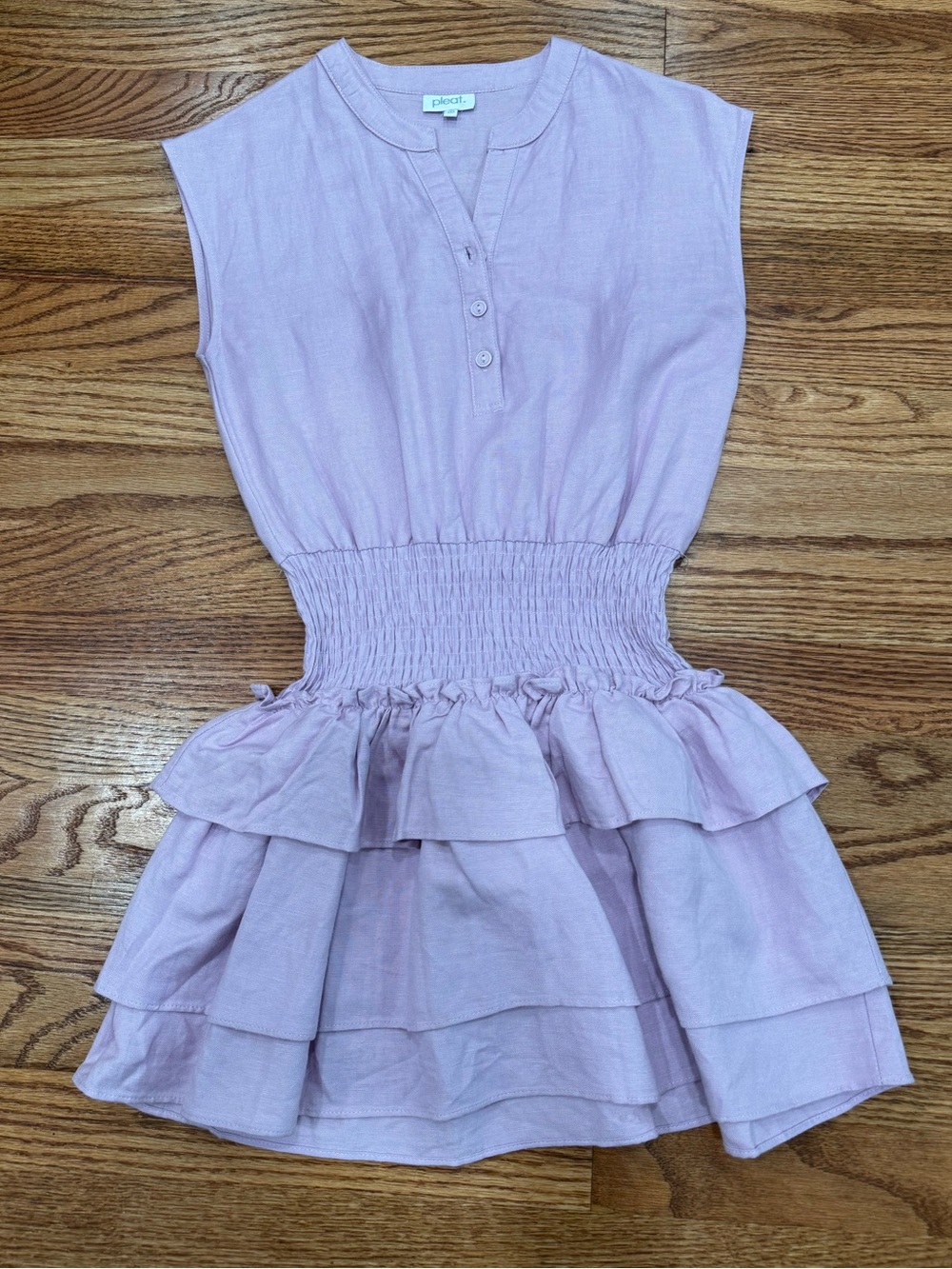 Pleat Girls' Linen Lavender Tiered Ruffle Dress